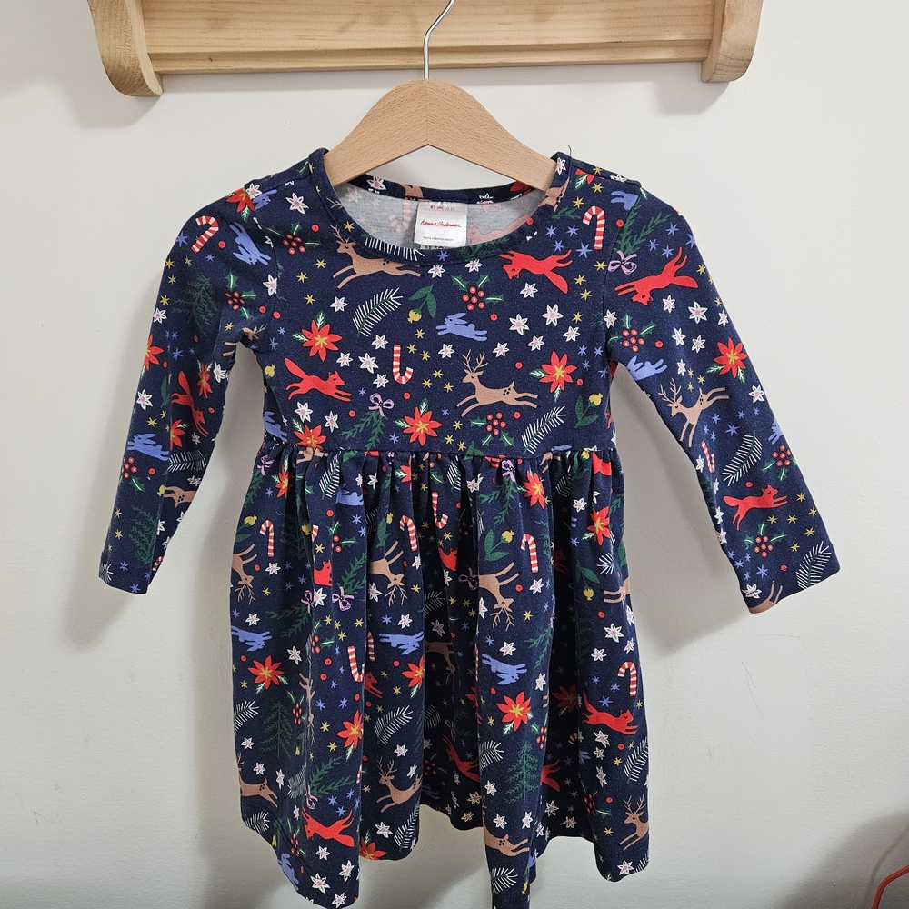 Hanna Andersson ORGANIC Navy Blue Kids Dress with Festive Print